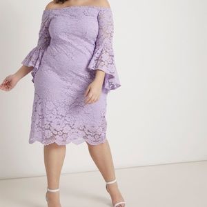 ELOQUII Off the Shoulder Flare Sleeve Lace Dress